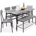 6-Piece 55in Modern Dining Set for Home, Kitchen, Dining Room w/Storage Racks, Rectangular Table, Bench, 4 Chairs, Steel Frame