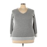 Ann Taylor LOFT Pullover Sweater: Gray Stripes Tops - Women's Size 18 Plus