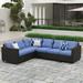 Latitude Run® Tyonnah 6 - Person Outdoor Seating Group w/ Cushions in Black/Blue | 29.5 H x 93 W x 61 D in | Wayfair