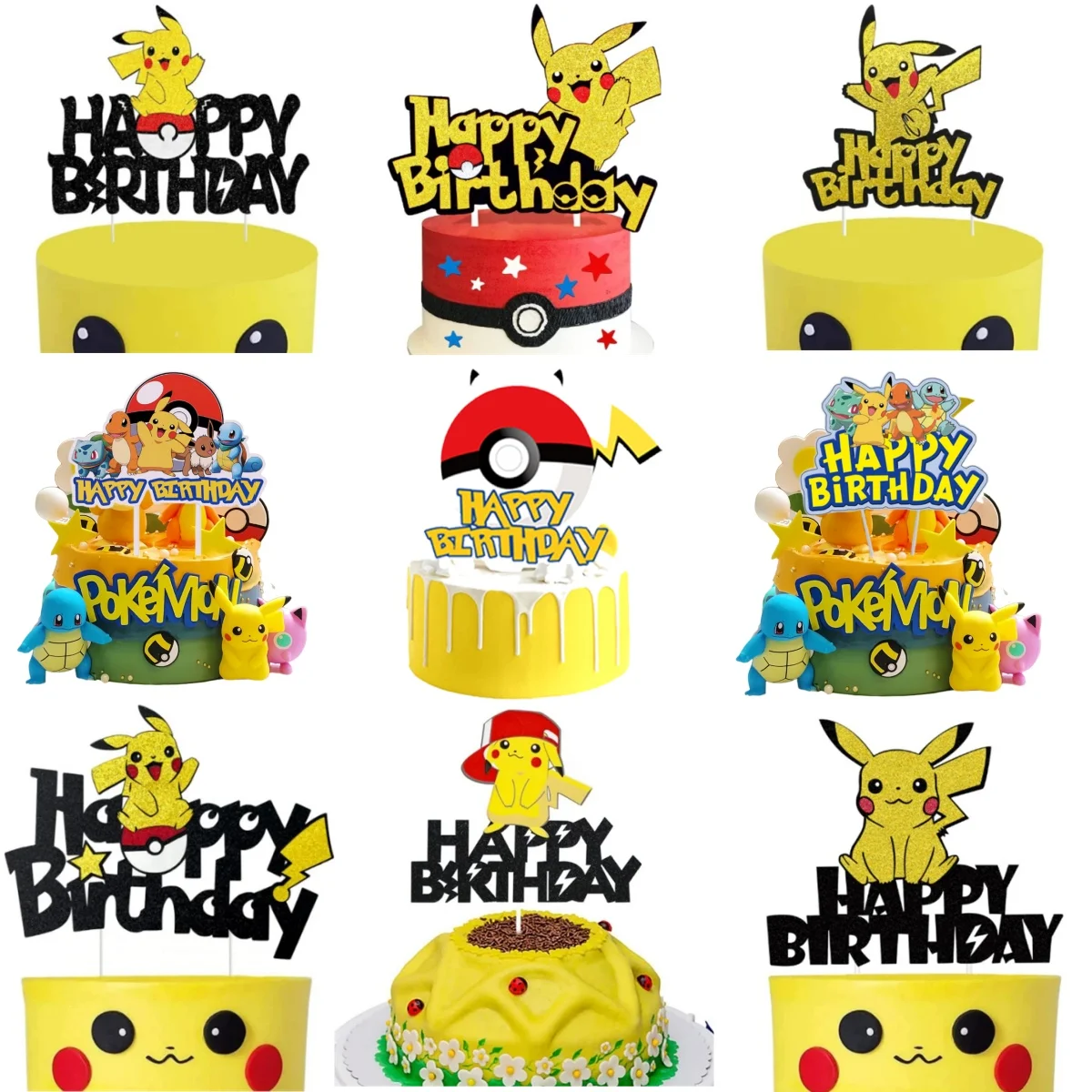 Pokemon alles Gute zum Geburtstag Acryl Kuchen Topper Party Dekoration Pikachu Kuchen Dekor Flagge Baby party Backen DIY liefert Kinder Gefälligkeiten Image