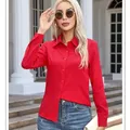 Chemise rouge à manches longues pour femmes chemisier de bureau chemise boutonnée basique pour