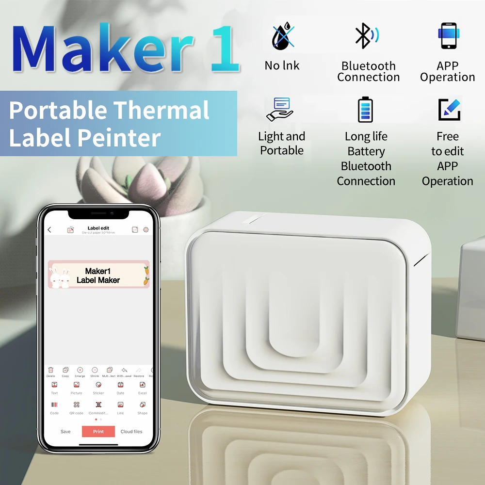 Marklife M1 étiqueteuse Machine Mini poche thermique imprimante d'étiquettes sans fil bricolage autocollant étiquette Machine diverses étiquettes papier