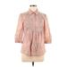 CALVIN KLEIN JEANS 3/4 Sleeve Button Down Shirt: Pink Tops - Women's Size Medium