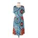DB Moon Casual Dress: Blue Floral Motif Dresses - Women's Size Large