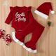 Baby Girls Long Sleeve Bodysuit & Flared Pants & Hat Set, Newborn Baby Set For Christmas Baby Clothes