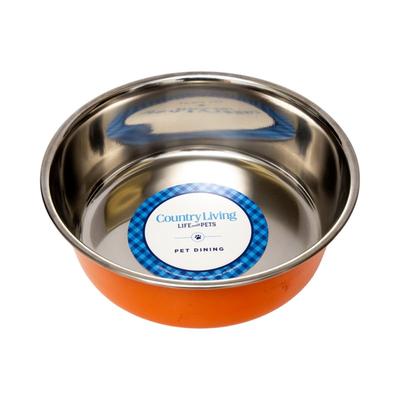 American Pet Supplies Country Living Set of 2 Heavy Gauge Non Skid Stainless Steel Dog Bowls - Orange