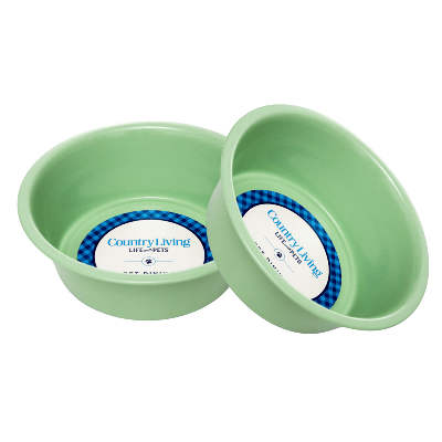 American Pet Supplies Country Living Set of 2 Non-Slip Durable Powder Coated Stainless Steel Heavy Dog Bowls - Green