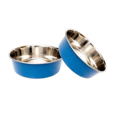 American Pet Supplies Country Living Set of 2 Heavy Gauge Non Skid Stainless Steel Dog Bowls - Blue