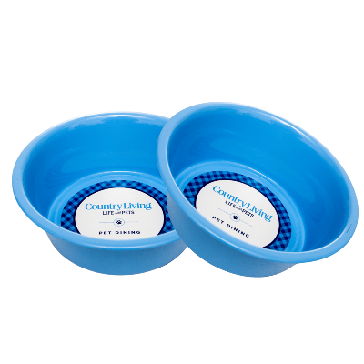 American Pet Supplies Country Living Set of 2 Non-Slip Durable Powder Coated Stainless Steel Heavy Dog Bowls - Blue