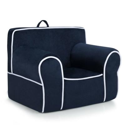 Costway Upholstered Kids Sofa with Velvet Fabric and High-Quality Sponge-Navy