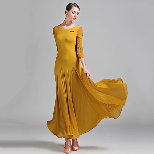 Gesellschaftstanz Kleid Unifarbe Damen Leistung Party Langarm Milchfaser Image