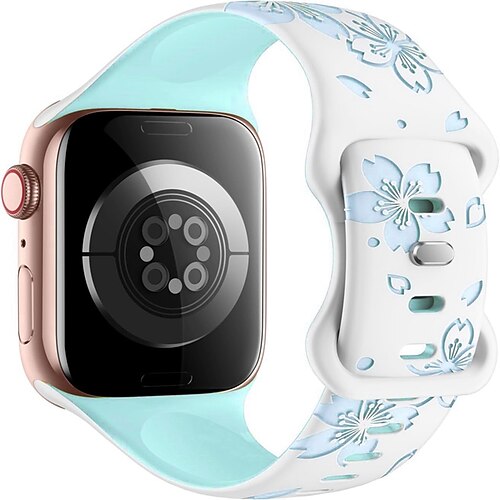Blume graviert Kompatibel mit Apple Watch Armband 38mm 40mm 41mm 42mm 44mm 45mm 49mm Robust Schmetterlingsschnalle Silikon Ersatzarmband für iwatch Ultra 2 Series 9 8 7 SE 6 5 4 3 2 1 Image