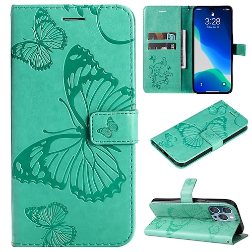 Handy Hülle Handyhüllen Für iPhone 17 Pro Max 17 Air 16 15 14 Pro Max Plus 16e 13 12 11 Pro Max Mini Brieftaschenhülle Magnetisch Vollschutz Mit Handgelenkschlaufe Schmetterling TPU PU-Leder Image