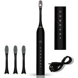 Sonic Electric Toothbrush Rechargeable Ideal for Adults Children 6 Optional Modes IPX7 USB Fast Charging Electric Ultrasonic Toothbrush with 2 min Build in Timer & 4 Replacement Brush Headsï¼ˆBlackï¼‰