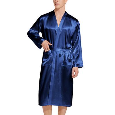 Men's Pajamas Silk Robe Sleepwear Bath Gown Plain Fashion Stylish Classic Home Daily Bed Polyester Comfort Soft V Neck Long Sleeve Belt Included Summer Spring Black Red