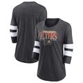 Philadelphia Flyers Full Shield Tri-Blend-Raglan-T-Shirt mit U-Ausschnitt und 3/4-Ärmeln für Damen in melierter Kohle/Weiß mit Fanatics-Logo