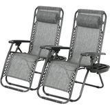 YRLLENSDAN Zero Gravity Chairs Set of 2 Patio Chairs Lawn Chairs with Removable Pillow and Cup Holder Outdoor Lounge Chairs Set of 2 Reclining Beach Chair for Lawn Patio Balcony Grey