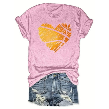 Women s Baseball Graphic Tops Basic Tees for Sports Short Sleeve Loose Fit Flowy Tunic Tops Dressy Casual Tops Summer Clothes for Teen Girls Vintage Fashion 2024 Round Neck Blouse Pink T Shirts L