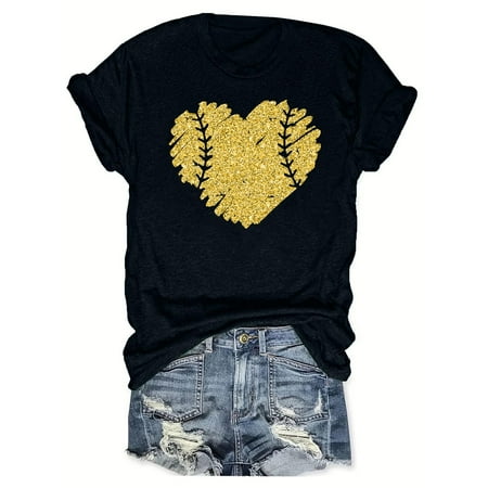 Women s Baseball Graphic Tops Basic Tees for Sports Short Sleeve Tunic Tops Loose Fit Flowy Vintage Fashion Y2K Tops Dressy Casual Round Neck Blouse Summer Clothes for Teen Girls Black T Shirts XL