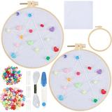 Beads Embroidery Craft Kit Sewing Kit Includes Instruction 200 Beads Embroidery Tools Kit Learn to Sew Kit Preschool Sewing Hand Embroidery Kit Knitting and Sewing Craft(for 2 Set)