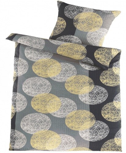 KH-Haushaltshandel 2-tlg. Seersucker Bettwäsche 135x200 +80x80cm, grau weiß, Kreise/Punkte, bügelfrei Image