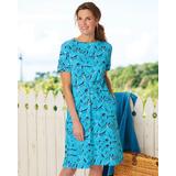Appleseeds Women's Boardwalk Knit Print Drawstring-Waist Dress - Blue - L - Misses