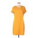Calvin Klein Casual Dress - Shift: Yellow Solid Dresses - Women's Size Large