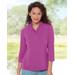 Blair Women's Prima™ Cotton Three-Quarter Sleeve Solid Ruffle-Neck Tee - Purple - 3X - Womens