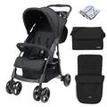 Puggle Starmax Pushchair Stroller with Raincover, Universal Footmuff and Changing Bag with Mat - Storm Black