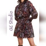 American Eagle Outfitters Dresses | Ae Studio Womens Floral Chiffon Full Button Front Mini Dress Sz M Black Purple | Color: Black/Purple | Size: M