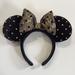 Disney Accessories | Disney Black Velvet Gold Sequin Rhinestone Polka Dot Minnie Ear Headband | Color: Black/Gold | Size: Os