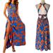 Anthropologie Dresses | Abel The Label Anthro Blue & Orange Floral Halter Tie Back Midi Dress - Xs | Color: Blue/Orange | Size: Xs