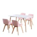 (White Table & Pink PU Chairs) Rectangular 4 Seat Dinner Table & Chair Scandi Set for Nordic Kitchen Dining