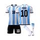 (L(175-180CM)) Argentina Men's Home World Cup Jersey Messi #10 Soccer T-Shirt Shorts Kits Football 3-Pieces Sets