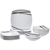 - 18 Piece Kitchen Dinnerware Set - Square Plates, Bowls, Service for 6 - Modern Beams