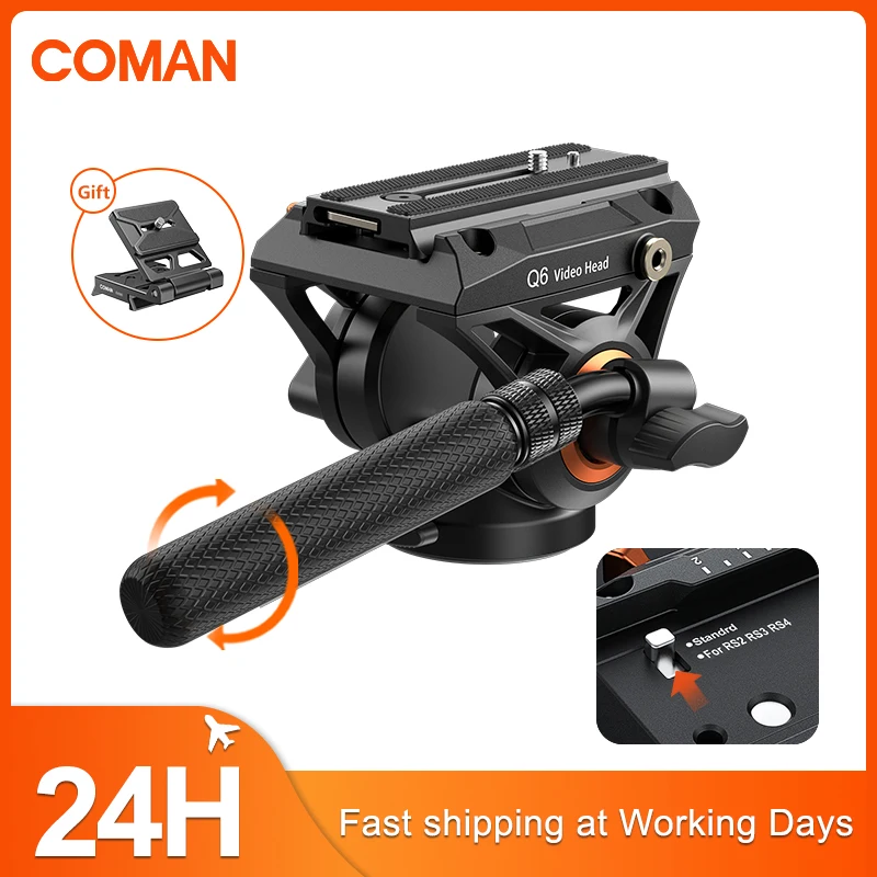 COMAN Q6 Panorama-Gimbal-Videokopf mit Schnellwechselplatte, kompatibel mit DJI RS4 Manfrotto Hydraulic Fluid Stativ DSLR-Kamera Image