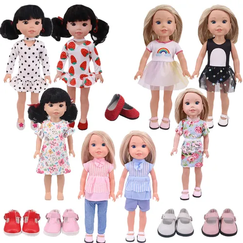 Puppe Kleidung Druck Kleider leder Schuhe Für 14 5 Zoll Amerikanischen Nancy Puppe Für Frauen 36Cm