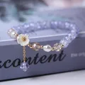 Bracelet perlé violet fleur blanche coréenne pour femme perles de cristal de charme bracelet