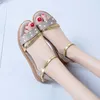 Mode Damen Sandalen Gold Silber Low Heels Freizeit schuhe Frau Open Toe Sommer Quadrat weibliche Knöchel riemen Abdeckung Absätze Größe