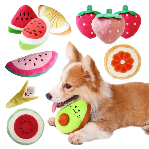 Obst Hundes pielzeug Quietscher Plüsch Kau spielzeug für kleine Hunde Training Perros Soft Squeeze