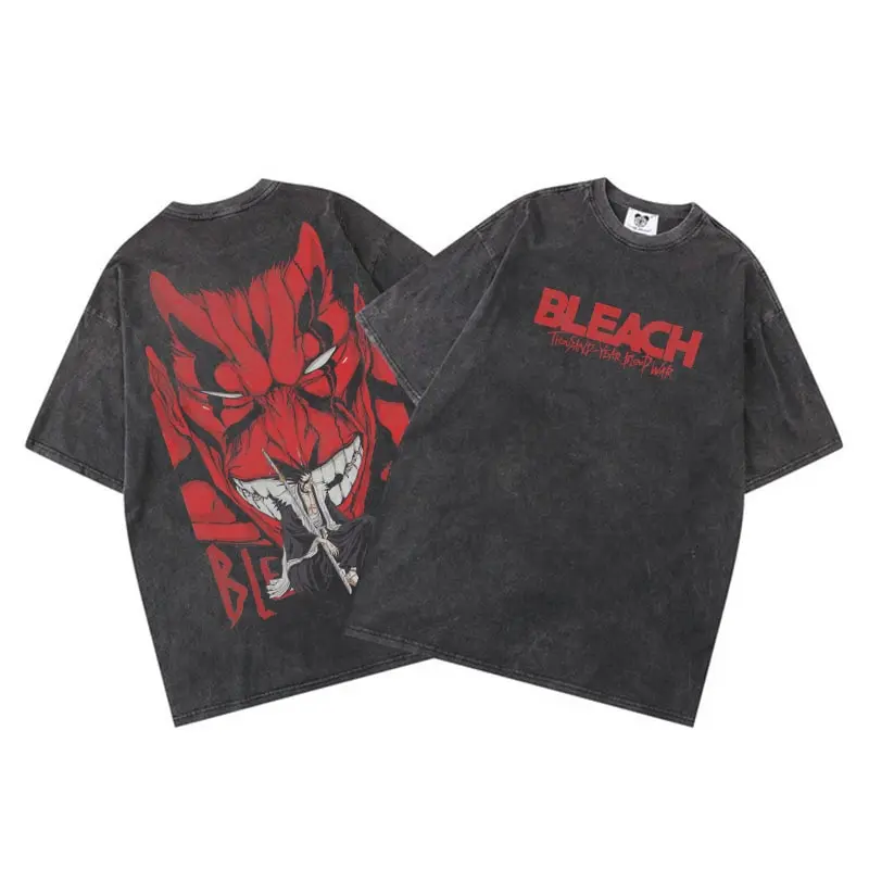 Anime T-shirts Männer Frauen Bleach Zaraki Kenpachi Gedruckt Säure T-Shirt Baumwolle Grafik Punk Harajuku Tees männer Kleidung Image