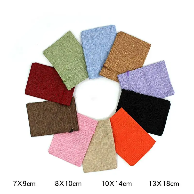 10Pcs/Lot Drawstring Natural Burlap Bag Jute Gift Bags Multi Size Jewelry Packaging Wedding Bags with Candy Bag Wholesales