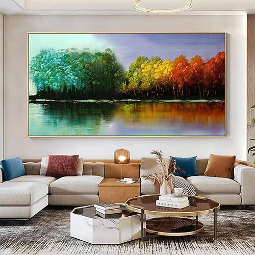 Mintura handgefertigte Ölgemälde mit Waldlandschaft auf Leinwand, große Wandkunst, Dekoration, modernes abstraktes Baumbild für die Inneneinrichtung, gerolltes, rahmenloses, ungedehntes Gemälde Image