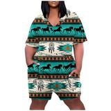 Tuphregyow Women s Plus Size V Neck Short Sleeve Jumpsuit Casual Romper with Knee Length Shorts Zipper and Pockets for Summer Beach Style Mint Green XXXXXL