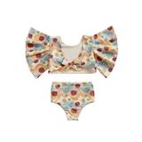 Qtinghua Toddler Baby Girls Two Piece Swimsuits Summer Floral Print Knotted Bow Tops and Elastic Shorts Bathing Suit Yellow 1-2 Years