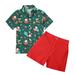 BOLUOYI Blue Christmas Outfits Boys Christmas Clothes Toddler Kids Baby Boy Santa Deer Print Short Sleeve T Shirt Red Shorts Gentleman Suit Xmas 2Pcs Outfits Set