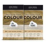 John Frieda Precision Foam Color Light Natural Blonde 9N Full-coverage Hair Color Kit with Thick Foam for Deep Color Saturation 2 Pack