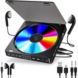 QD-Gotrays Portable CD Player 1200 mAh Personal Rechargeable MP3 CD Player with Double 3.5mm Headphones Female Disc Walkman AUX