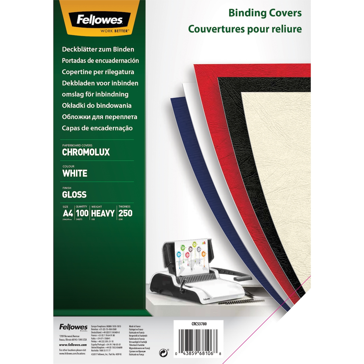 Fellowes Deckblatt Chromolux 5378006 DIN A4 weiß 100 St./Pack. Image