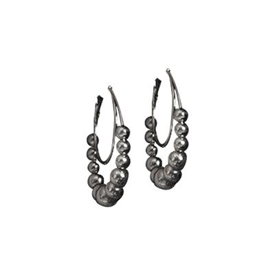 Plus Size Women's Double Row Bead Ball Hoop Earring by ELOQUII in Silver (Size NO SIZE)